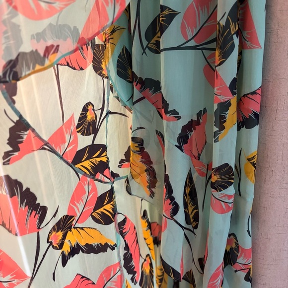 Express Teal Tropical print Off-Shoulder High Low Fit Flare Lined Dress Size S - Picture 7 of 10
